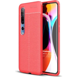 Xiaomi Mi Note 10 Pro Kılıf Deri Dokulu Silikon Kırmızı