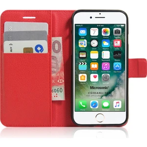 Cüzdanlı Deri iPhone Se 2022 Kılıf Kırmızı