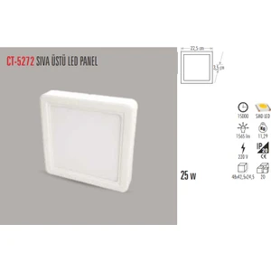 CT-5272 25W/6400K Alm. S.ü LED Armatür Kare (Beyaz) Cata