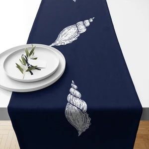 Lux Vie Marin Runner 40 x 140 cm. Desenli Kalın Keten Dokuma Masa Örtüsü Runner