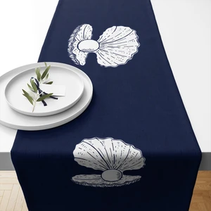 Lux Vie Marin Runner 40 x 140 cm. Desenli Kalın Keten Dokuma Marin Masa Örtüsü Runner