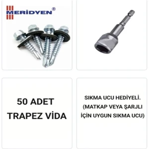 Trapez Vidası 5,5 x 60 Mm. / Çatı Vidası / Akıllı Sac Vidası / ( 50 Adet ) Uç Hediyeli