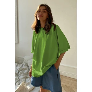 Yeşil Oversize Basic Kadın Tişört