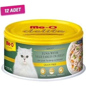 Me-O 12 Adet - Meo Delite Tahılsız Jöle Içinde Ton Balıklı ve Sebzeli Yetişkin Kedi Konservesi 80 gr