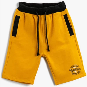 Erkek Çocuk Slogan Baskılı Şort Pamuklu Beli Bağcıklı