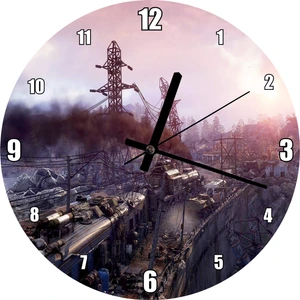 Cakatablo Metro Exodus Buharlı Tren ve Harabe Şehir Duvar Saati (Çap 30X30 Cm)
