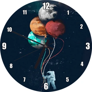 Cakatablo Astronot Balonlar Uzay Görseli Duvar Saati (Çap 30X30 Cm)