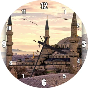 Cakatablo Günbatımında Istanbul Camisi ve Martılar Duvar Saati (Çap 30X30 Cm)