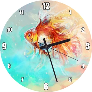 Cakatablo Rengarenk Sularda Yüzen Japon Balığı Duvar Saati  (Çap 30X30 Cm)
