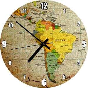 Cakatablo Küresel Isınma ve Çölleşme Vurgulu Güney Amerika Haritası Duvar Saati (Çap 30X30 Cm)