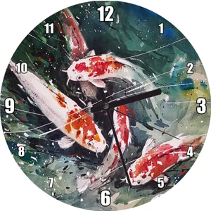 Cakatablo Koi Balıkları Üstten Görünüş Duvar Saati (Çap 30X30 Cm)