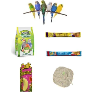 Quik Muhabbet Kuş Avantaj Seti(Kuş Kumu+ Meyveli Kraker+ Ballı Kraker+ Kalsiyum Blok+ Mineral Blok)