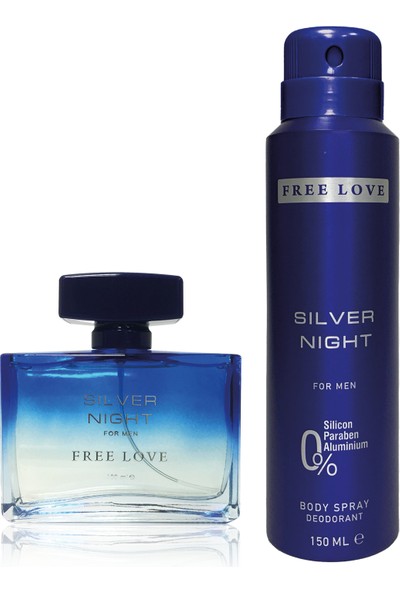 Free Love Silver Night Edp Erkek Parfüm 100 ml ve Deodorant 150 ml