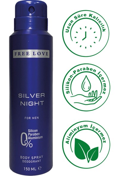Free Love Silver Night Edp Erkek Parfüm 100 ml ve Deodorant 150 ml