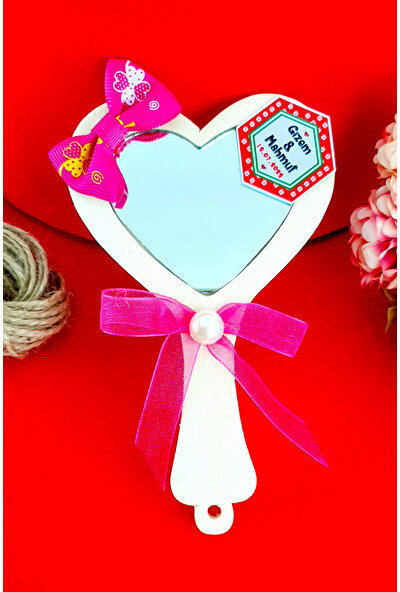 hediyekombini 100 Adet Nikah Şekeri Ayna Ahşap Kalp Şeklinde Söz Nişan Düğün Hediyelik Renkli Süs 2YÜZ9AYNA9