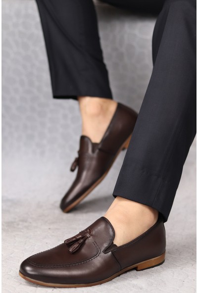 Rego Erkek Siyah Püsküllü Klasik Babet Ayakkabı