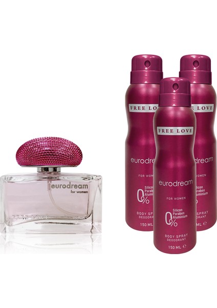 Eurodream Edp Kadın Parfüm 100 ml ve Deodorant 150 ml 3 Adet