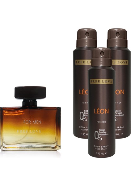 Leon Edp Erkek Parfüm 100 ml ve Deodorant 150 ml 3 Adet