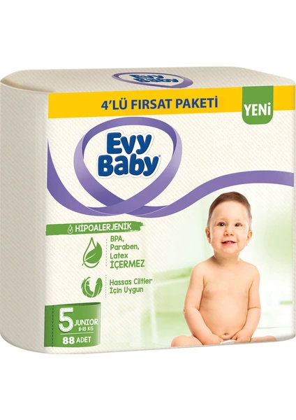 Evy Baby Bebek Bezi 5 Beden Junior 4'lü Fırsat Paketi 88 Adet