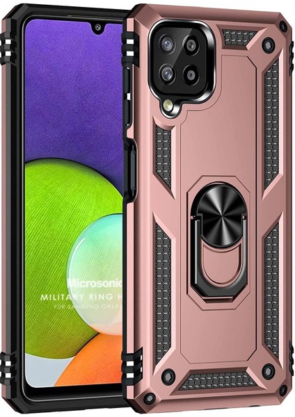 Samsung Galaxy M22 Kılıf Military Ring Holder Rose Gold