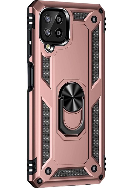 Samsung Galaxy M22 Kılıf Military Ring Holder Rose Gold