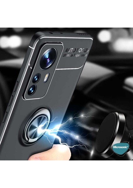 Xiaomi Mi 12 Pro Kılıf Kickstand Ring Holder Siyah Rose
