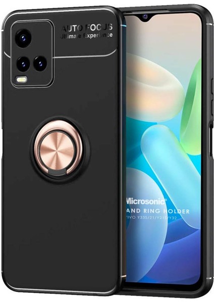 Vivo Y33S Kılıf Kickstand Ring Holder Siyah Rose