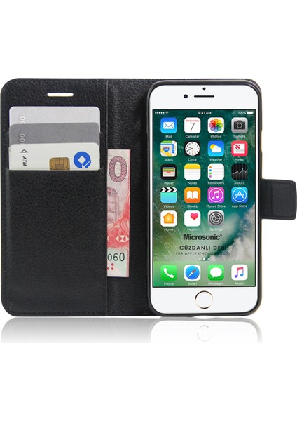 Cüzdanlı Deri iPhone Se 2022 Kılıf Siyah