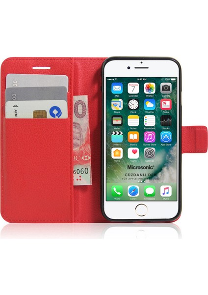 Cüzdanlı Deri iPhone Se 2022 Kılıf Kırmızı
