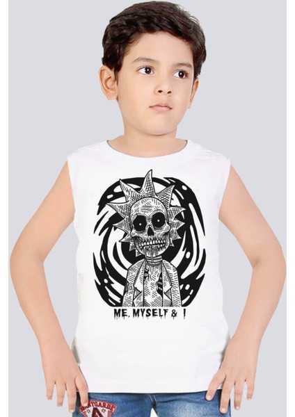 Zombi Rik Beyaz Kısa Kollu Erkek Çocuk T-Shirt