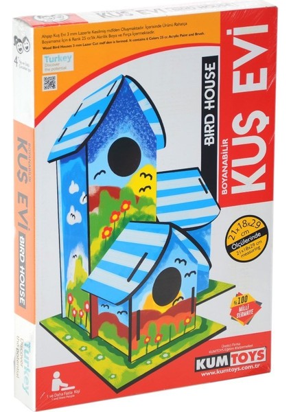 Kumtoys Boyanabilir 3'lü Kuş Evi - Bird House