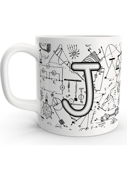 J Harfi Fizik Formül Tasarım Harfli Kupa Bardak