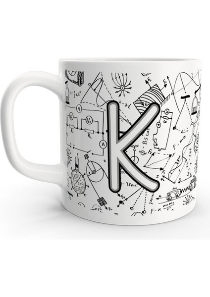 K Harfi Fizik Formül Tasarım Harfli Kupa Bardak