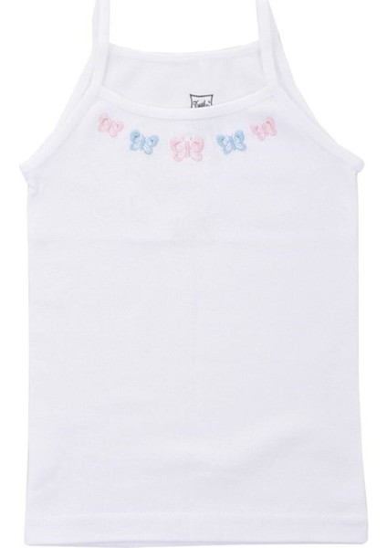 kız Çocuk Beyaz Ip Askılı Işlemeli Atlet