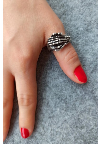 Antik Gümüş Kaplama Insan Eli Iskelet Eli Şekilli El Yapımı Ayarlanabilir Yüzük modelleri
