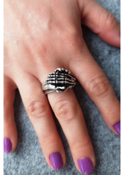 Antik Gümüş Kaplama Insan Eli Iskelet Eli Şekilli El Yapımı Ayarlanabilir Yüzük indirimleri