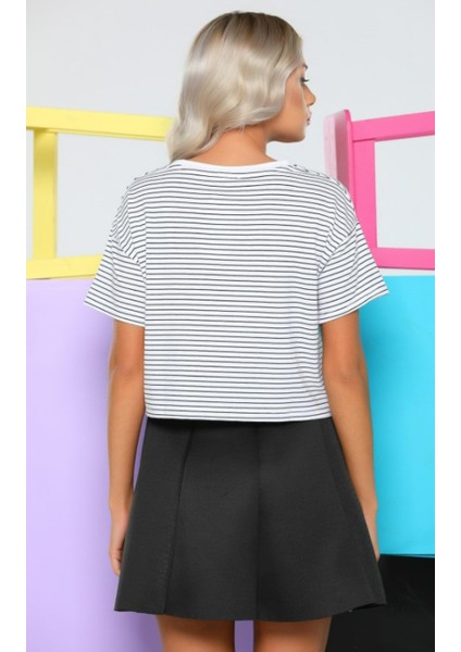 Dont Worry Nakışlı Çizgili Crop Kadın T-Shirt fiyatları