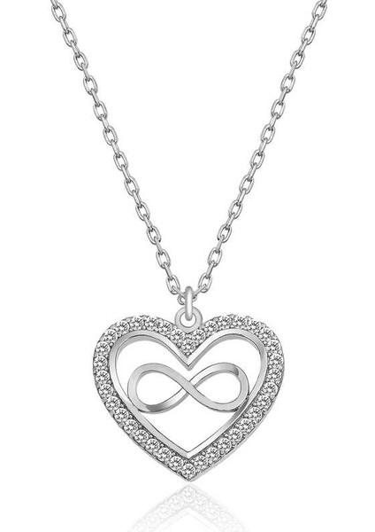 Gümüş Kalp Sonsuzluk Kadın Kolye