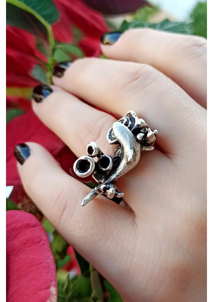 Antik Gümüş Kaplama Köpek Balığı Şekilli El Yapımı Ayarlanabilir Yüzük modelleri