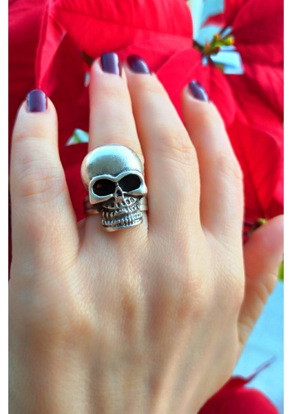 Antik Gümüş Kaplama Kurukafa Şekilli El Yapımı Ayarlanabilir Yüzük fiyatları