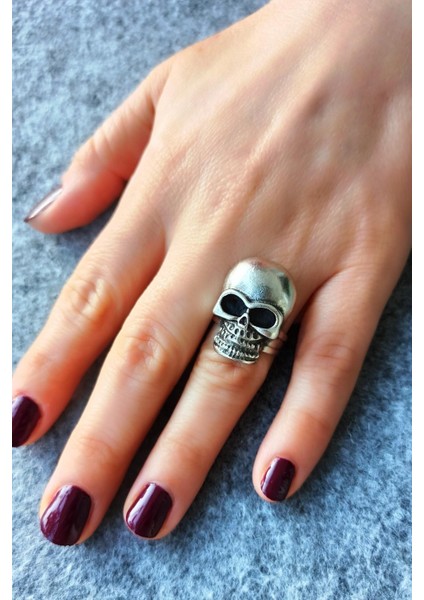 Antik Gümüş Kaplama Kurukafa Şekilli El Yapımı Ayarlanabilir Yüzük modelleri