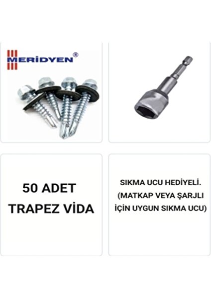 Trapez Vidası 5,5 x 38 Mm. / Çatı Vidası / Akıllı Sac Vidası / ( 50 Adet ) Uç Hediyeli