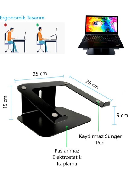 Tüm Modellere Uyumlu Notebook Standı Laptop Sehbası Yükseltici Altlık-Çelik