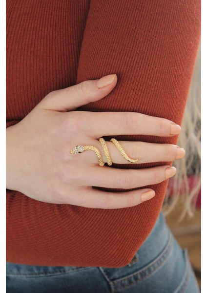 Ayarlanabilir Gold Renk Zirkon Taşlı Yılan Yüzük fiyatları