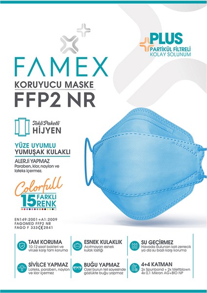 N95 Ffp2 Koruyucu Maske Sarı Renk 10 Adet Tekli Paket Fish Modeli