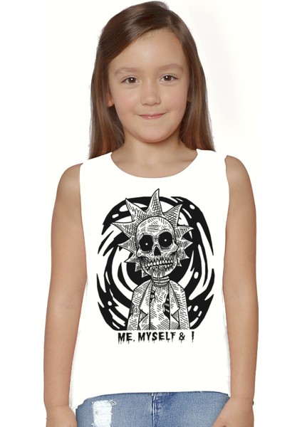 Zombi Rik Beyaz Kesik Kol | Kolsuz Kız Çocuk T-Shirt | Atlet