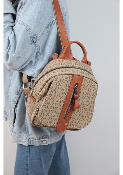 Vizon Taba Çok Bölmeli Astarlı Ayarlanabilir Askılı Kadın Sırt Çantası PBU2177