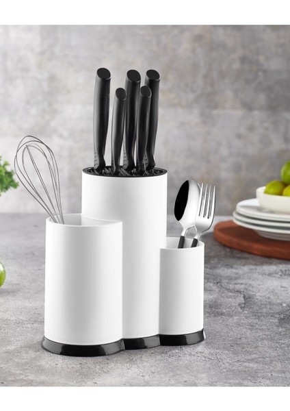 Beyaz Lüx Tezgah Üstü Bölmeli Kaşık Bıçak Standı - Çok Amaçlı Organizer (Multifunctional Organizer)