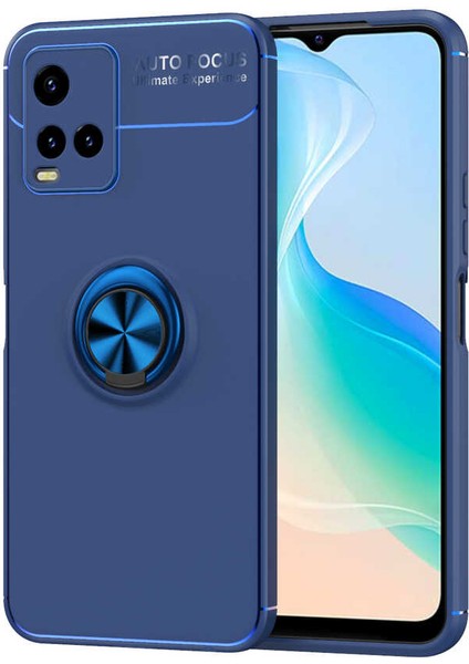 Vivo Y33S Kılıf Renkli Yüzüklü Manyetik Silikon Kapak Mavi - Mavi