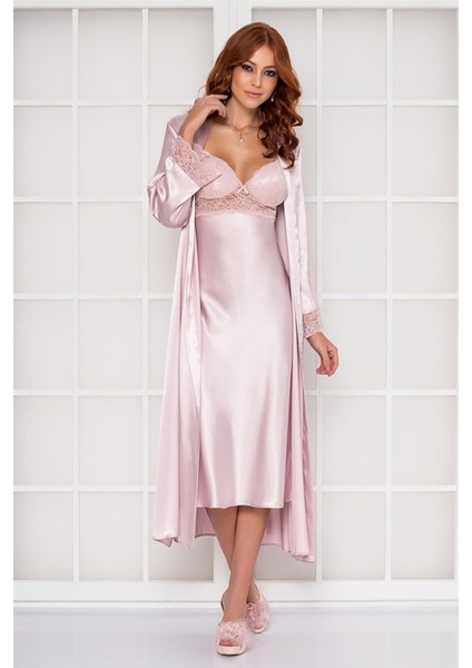 4370 Ikili Saten Gecelik - Sabahlık Takımı